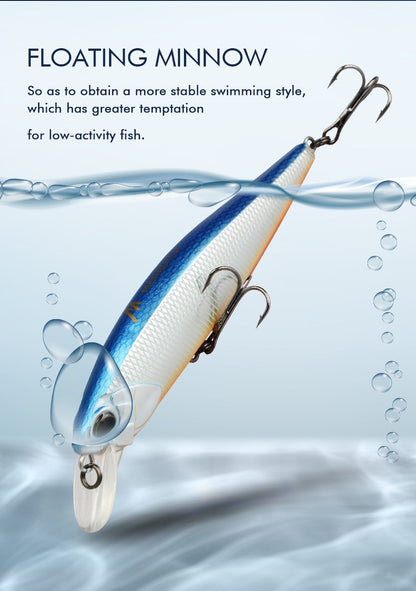 MEREDITH JERK MINNOW 100F 14g Flutuante Wobbler Isca de Pesca 24 Cores Isca Minnow Isca Dura Qualidade Profissional Profundidade0.8-1.0m