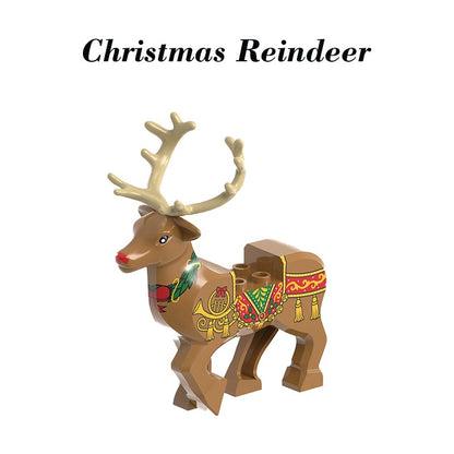Hot Christmas Animals Deer Building Blocks Farm Scene Zoo City View Elk Reindeer Sled Figures Sika Deer Bricks Girl Boy Toy Gift