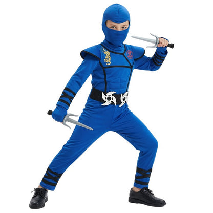 Ninja Costume Set Blue Masked Ninja Halloween Party Dress Up Outfit for Children Boys Girls with Toy Gift Holiday Party Costume
