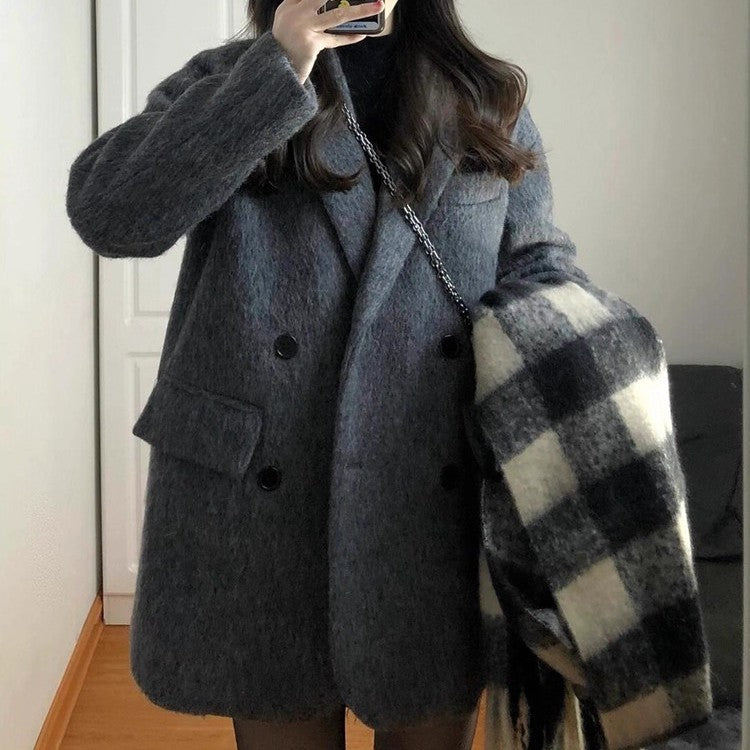 Temperament 2025 New Autumn Winter Women Woolen Suit Thick Coat Korean Style Wool Overcoat Female Office Lady Tops Female Jacket