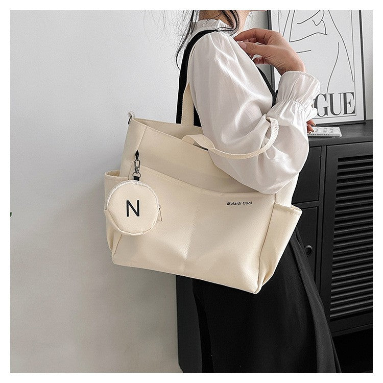 Minimalist Nylon Tote Bag, Oxford Waterproof Handbag Shoulder Crossbody Bag with Pocket, Effortless Style for Women Daily Errand