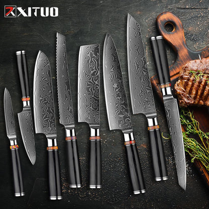 Conjunto de Facas de Cozinha de Aço Damasco Forjado para Arte 1-8 pçs Faca de Cozinha Profissional de Hotel para Fatiar e Cortar Utensílios de Cozinha Premium