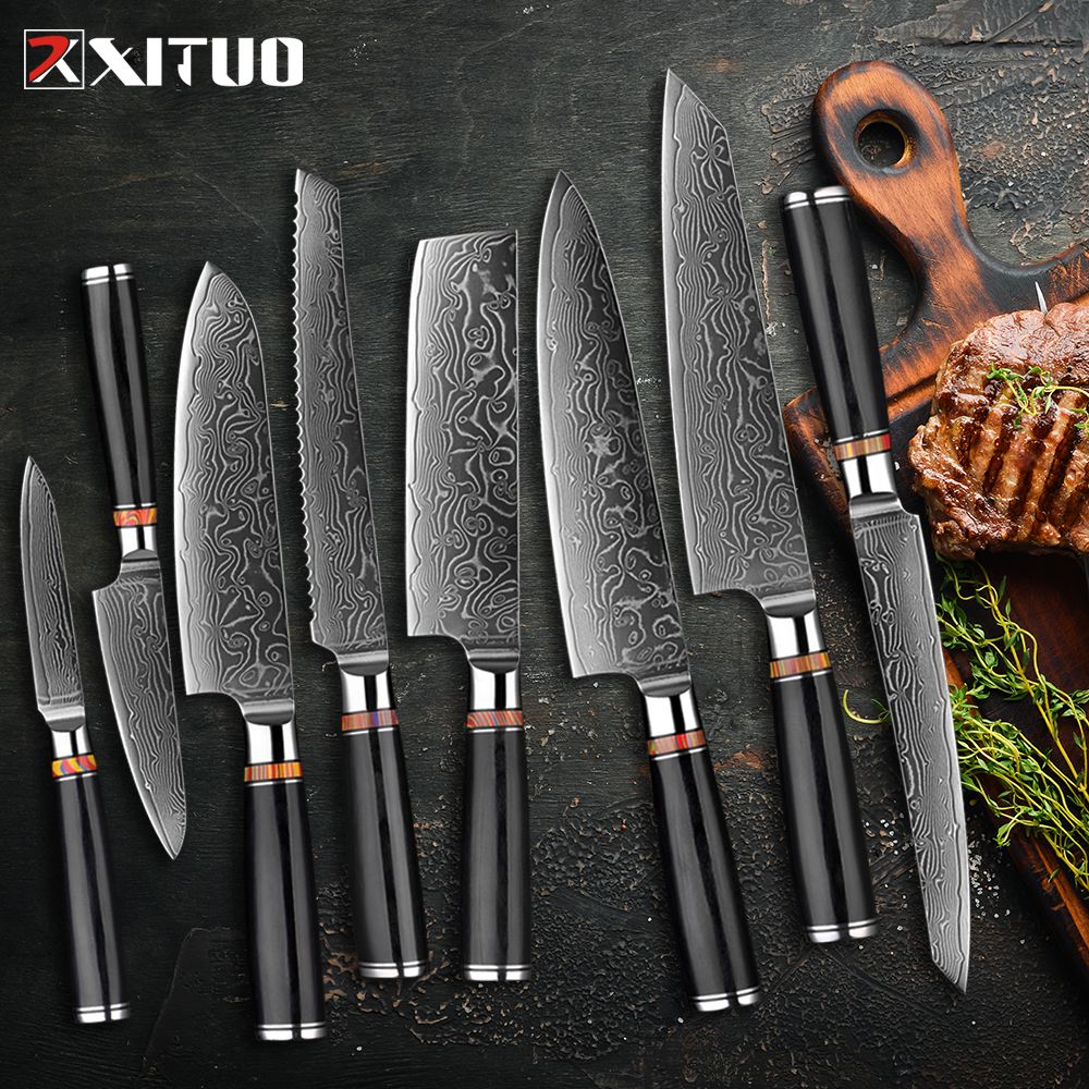 Conjunto de Facas de Cozinha de Aço Damasco Forjado para Arte 1-8 pçs Faca de Cozinha Profissional de Hotel para Fatiar e Cortar Utensílios de Cozinha Premium