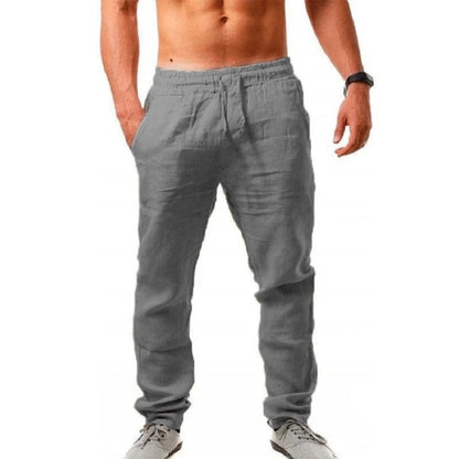 Calça Masculina de Algodão e Linho Masculina Outono Nova Respirável Cor Sólida Calça de Linho Fitness Streetwear P-3G