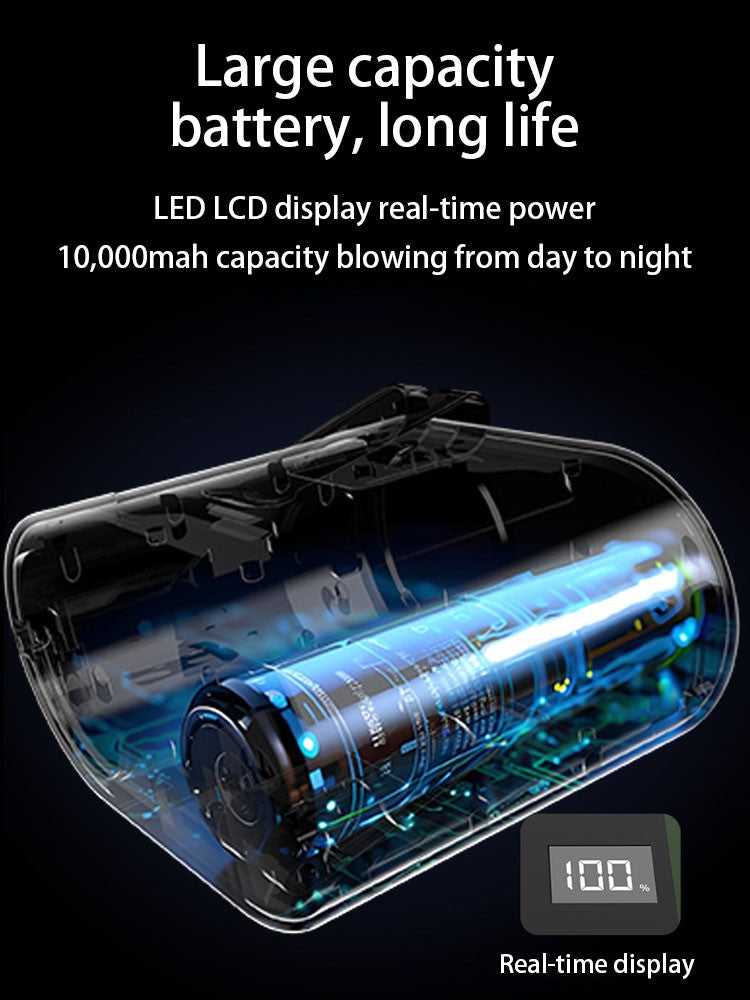 10000mAh Waist Fan Portable Handheld Hanging Neck Fan Ultra-Strong Wind with Phone Charging LED Light for Outdoor Working