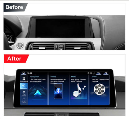 12,8" 2400*900 Android 14 Snapdragon 665 Wireless CarPlay Android Auto Som Automotivo Para BMW F06 CIC NBT 2011-2018 Rádio GPS Tela