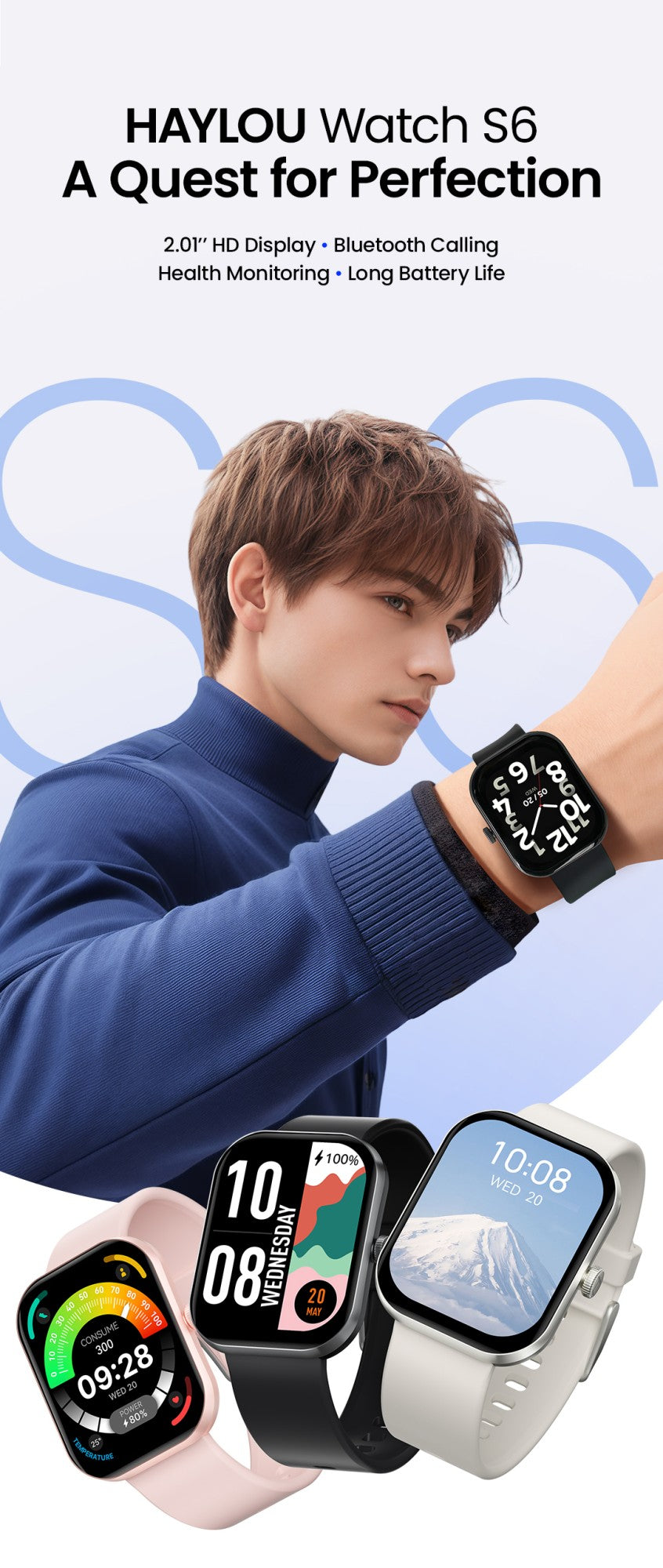 Smartwatch HAYLOU Watch S6 Tela HD de 2,01" Smartwatch Chamadas de Voz Bluetooth Monitoramento Fitness à Prova D'Água IP68