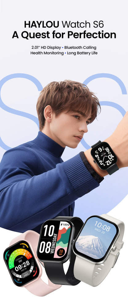 Smartwatch HAYLOU Watch S6 Tela HD de 2,01" Smartwatch Chamadas de Voz Bluetooth Monitoramento Fitness à Prova D'Água IP68