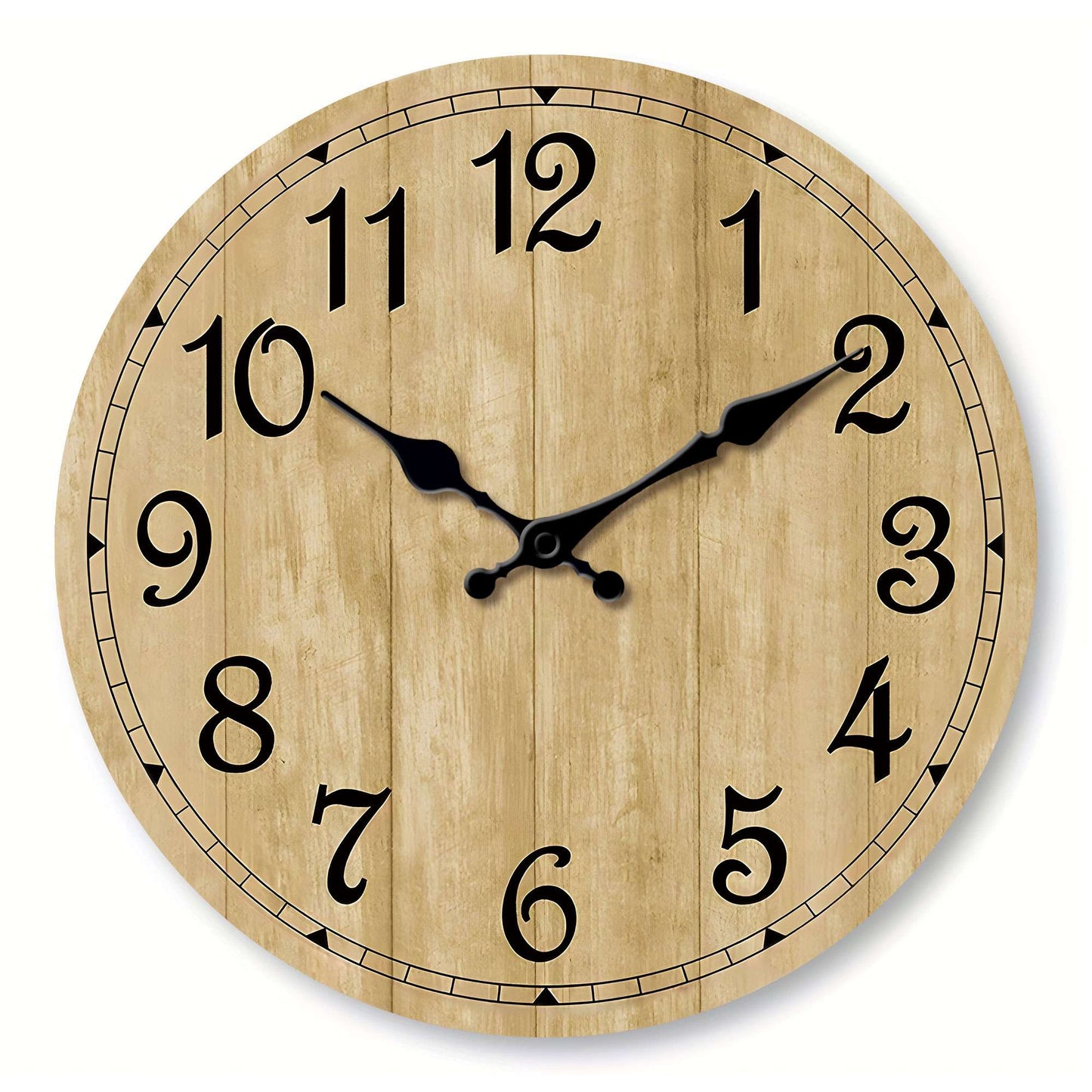 Modern silent quartz wooden wall clock - imitation wood color wood texture design simple wall clock, suitable for living room, b