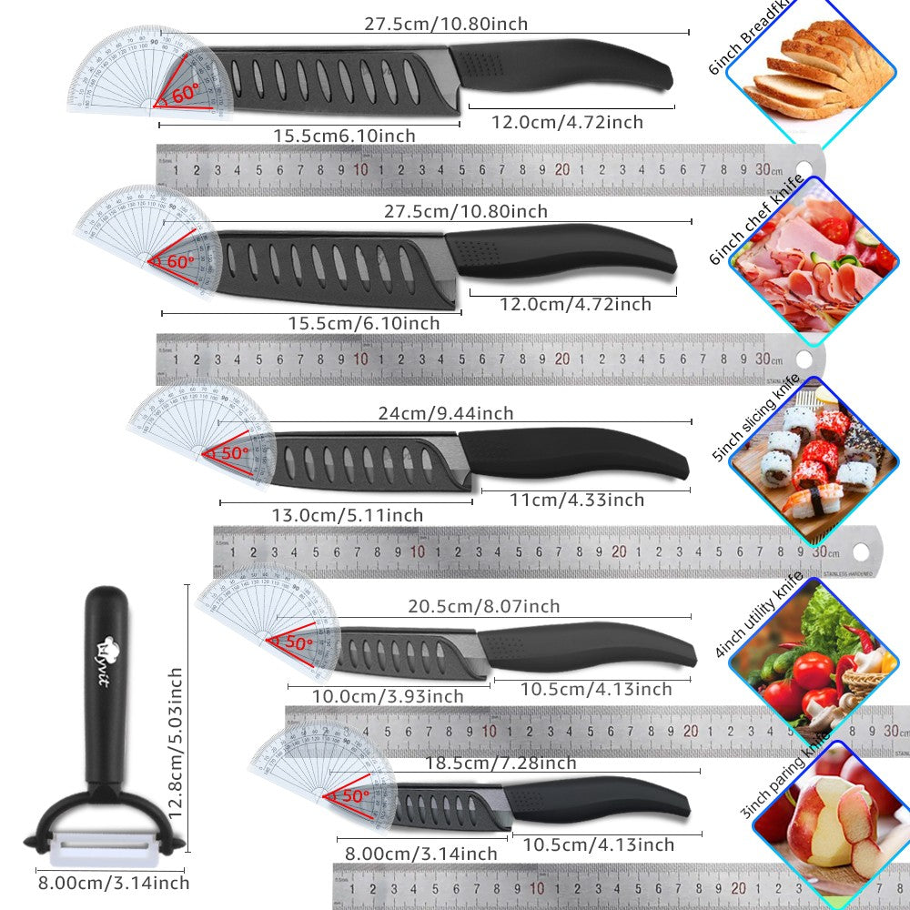 Ceramic Knives Set for Kitchen 3 4 5 6inch Chef Knife Anti-slip Handle Rustproof Blade Fruit Vegetable Slicer Paring Cook Cutter