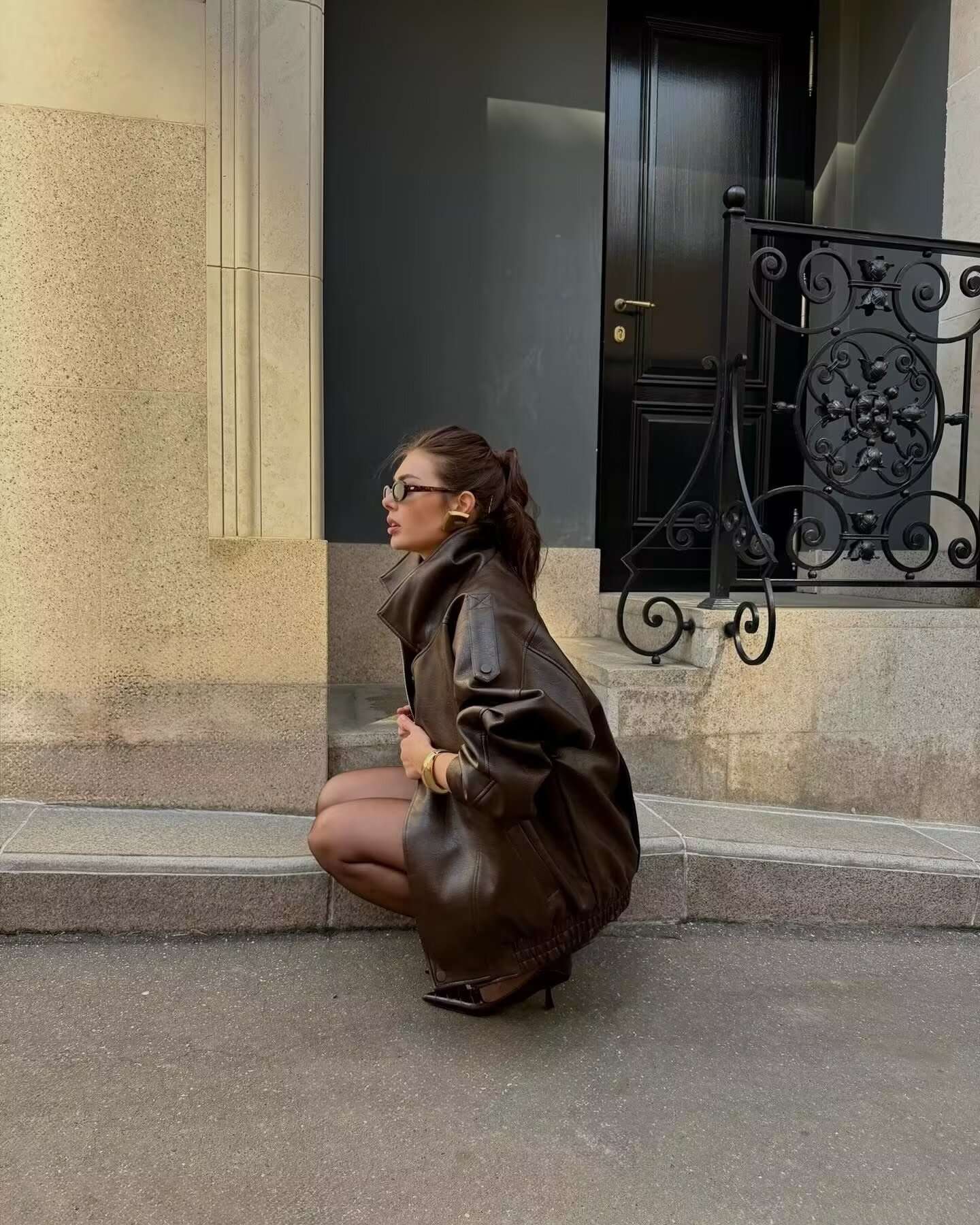 NERHEFZ Women Leather Jacket with Zipper Autumn Asymmetry Turn Down Collar Long Sleeve Button Lady Coats Causal Female Chic Tops