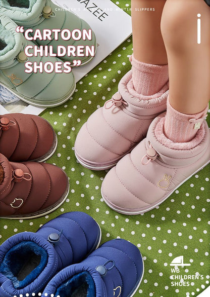 Children's Thick Furry Boots Winter Season Cartoon Warm Shoes Boys Girls Kids Home Cotton Slippers Heel Outdoor Baby Snow Boots