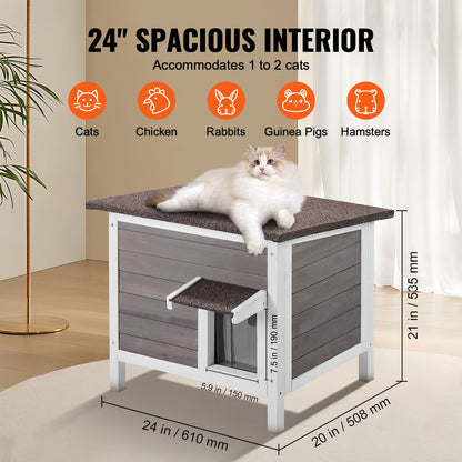 Casinha de Gato Externa à Prova de Intempéries SucceBuy, Abrigo para Gatos Selvagens, Casinha de Madeira Isolada com Espuma para Gatos e Coelhos
