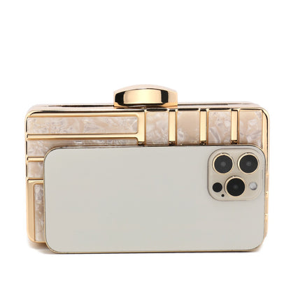 Acrylic Women Clutch Evening Bags Flap Luxury New Arrival Hollow Out Style Glitter Handbags Metal Chain Party Wedding Bridal Pro