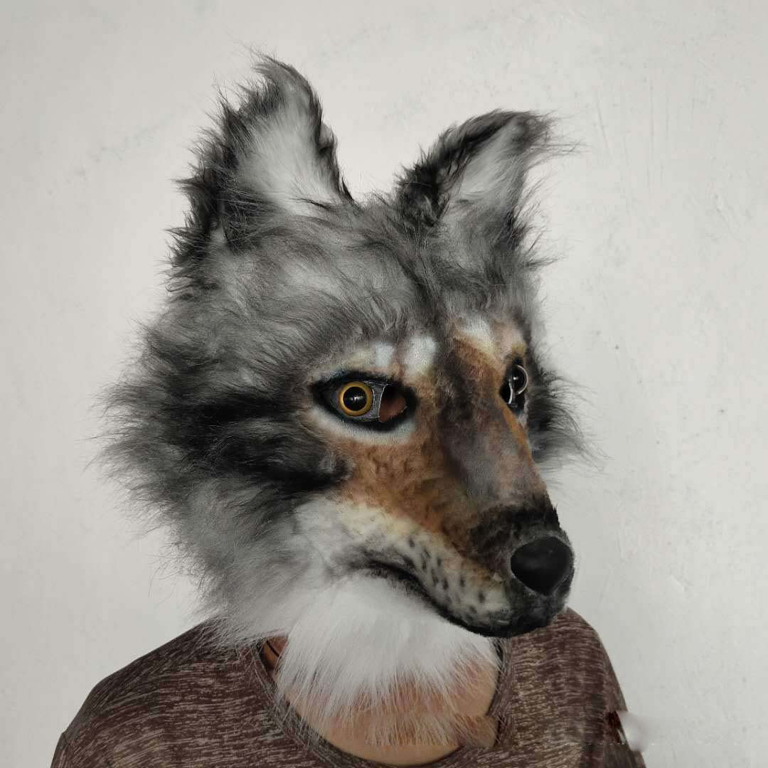 Latex with Fur Black Cat Cosplay Mask Scary Helmet Animal Funny Costume Hood Hair Mask Headwear Adult Halloween Party Props
