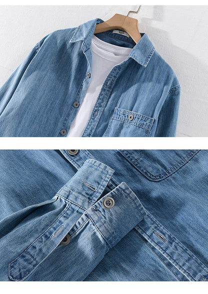 Denim shirt men's thin spring long sleeved inch clothes men's casual men's outerwear