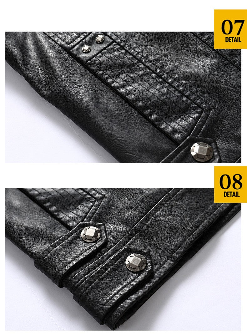 Autumn Winter New Fashion Men's Solid Color Simple Basic Casual Trendy Stand Collar Zipper Faux Leather Coats Male Jackets Tops