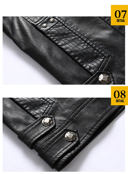 Autumn Winter New Fashion Men's Solid Color Simple Basic Casual Trendy Stand Collar Zipper Faux Leather Coats Male Jackets Tops