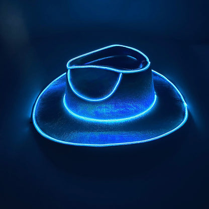 Chapéu de Cowboy LED Sem Fio, Chapéu de Cowboy Luminoso, Chapéu de Cowgirl Rosa para Discoteca, Noivas, Acessórios para Shows, Boates e Festas a Fantasia