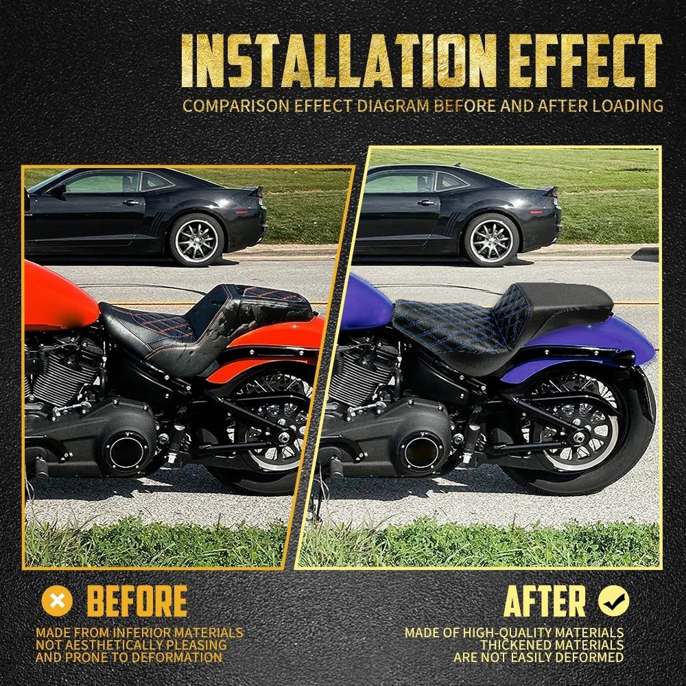 Assento Dianteiro Traseiro de Couro Preto Para Piloto e Passageiro de Moto Harley Softail Street Bob FXBB 2018-2024 2025