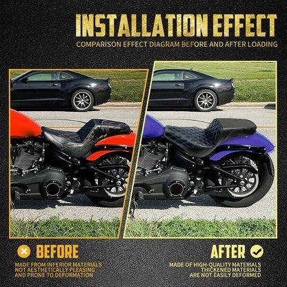 Assento Dianteiro Traseiro de Couro Preto Para Piloto e Passageiro de Moto Harley Softail Street Bob FXBB 2018-2024 2025