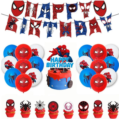 Mask Spider Hero Birthday Party Supplies Tableware Kit Plates Cups Tablecloth Backdrop Balloons Kids Party Decorations Favors