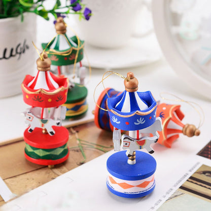 Christmas Wooden Carousel Horse Miniature Ornaments Christmas Tree Hanging Pendants New Year Gift Toy For Kid Home Party Decor