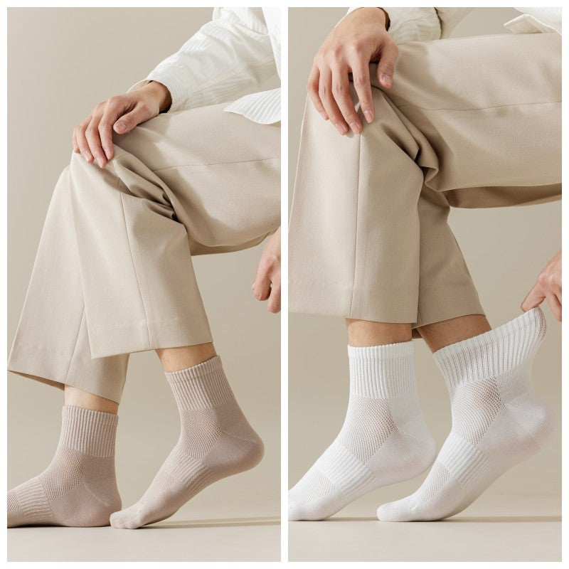 5/10 Pair Men's  Cotton Socks High Quality Breathable Mesh Socks Durable Solid Color Casual Socks Fashion Dress Socks Man