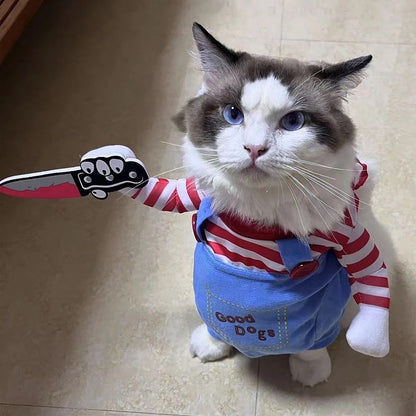 Fantasia de Gato para Cosplay para Cães e Gatos de Pequeno e Médio Porte Halloween Festa Fofa Gatinho Cachorrinho Macacão de Estimação Engraçado Pug Chihuahua Casaco de Sphynx