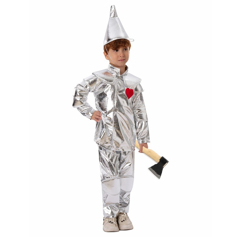 2025 New Arrival Silver Red Heart Wizard Boy Oz Tin Man Halloween Costume For Kids