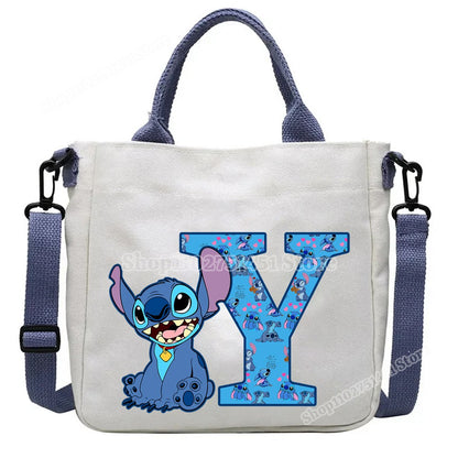 Disney Stitch Letter A-Z Print Shoulder Bags Cute Anime Action Figure Stich Purses Handbags Women Sling Messenger Bag Gift