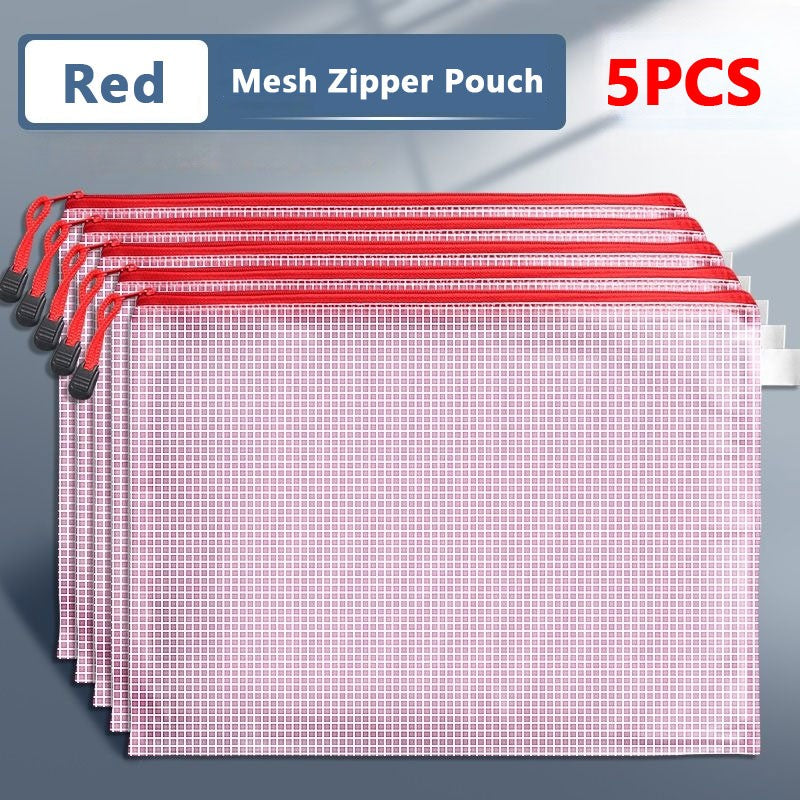 5PCS Stationery Storage Folder File Mesh Zipper Pouch A3 A4 A5 A6 B4 B5 Document Bag Zip File Folder School Office Supplies