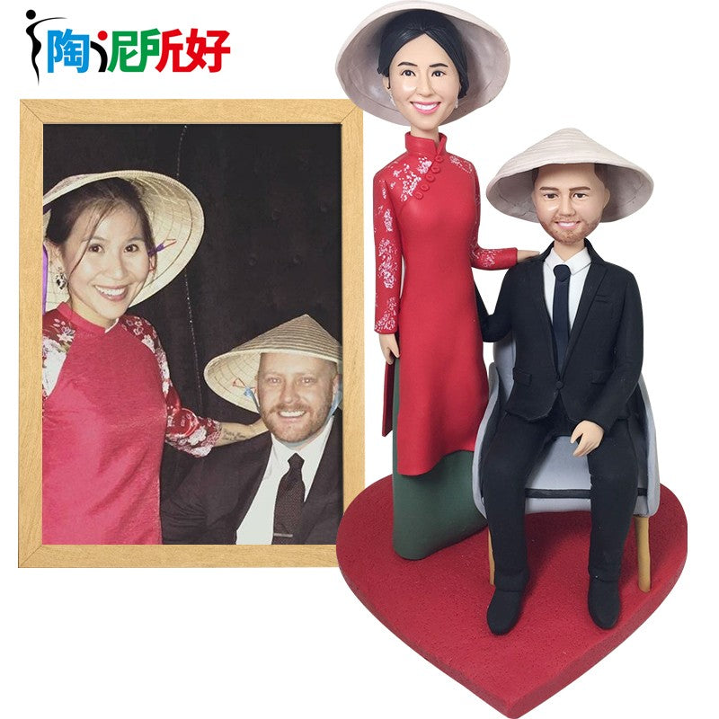 Custom Handmade Bobblehead Sculpture Figurines-Personalized Polymer Clay Doll from Your Photo-Wedding Anniversary Gifts for Wife