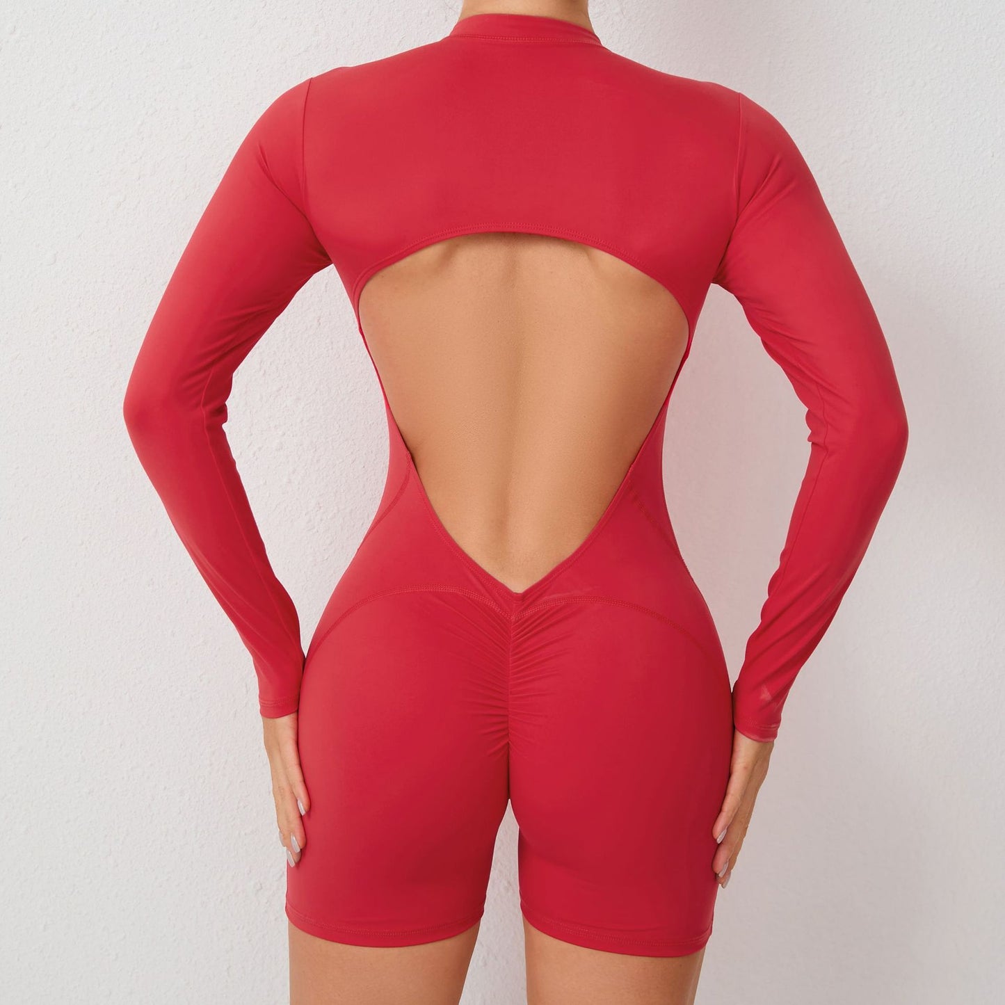 V Back Scrunch One-Piece Suit Push Up Sports Jumpsuit Woman Fitness Zipper Overalls Workout Rompers Women Gym Bodysuits Female