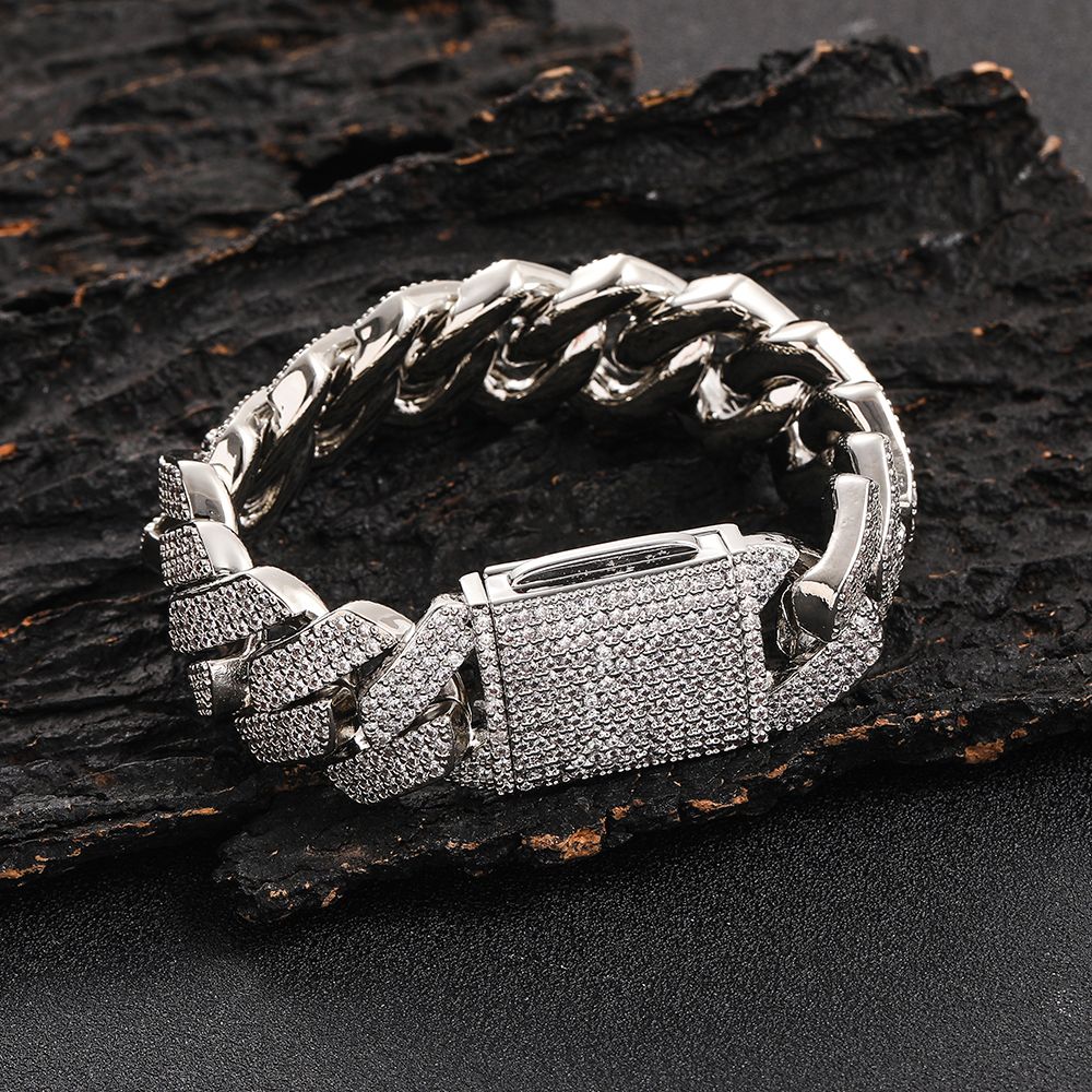 NUOYA High-Quality Hip-Hop Jewelry 20mm Jewelry Ice Necklace Diamond Three Rows Of Zircon Thick Cuban Chain Men's Necklace