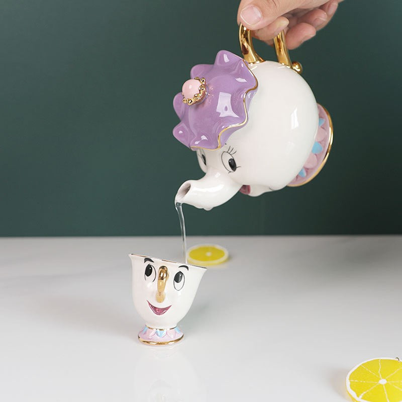 Bule De Chá Disney Desenho Animado A Bela E A Fera Bule De Café Caneca Sra Potts Xícara Chip Bule De Chá Um Conjunto De Chá Droshipping Presentes Fofos