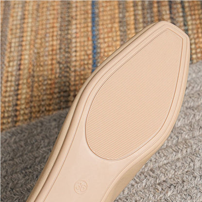 Woman Summer Casual Square Toe Cute Metal Mary Janes Buckle Ballerina Flats Female Bling Elegant Low Heeled Soft Soled Shoes