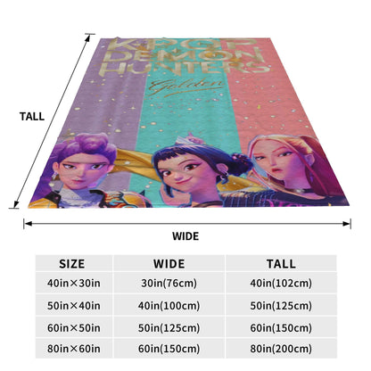 kpop Demon Hunters Huntrix Golden Blanket  Warm Graphic Plush Throw Blanket For Girls Boys Living Room Flannel Bedspread Cover