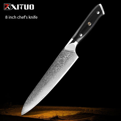 1-9 PCS Chef Knife Set Damascus Steel Kitchen Knives Razor Sharp Cleaver,Paring,Bread,Boning,Chef Special Knife With G10 Handle