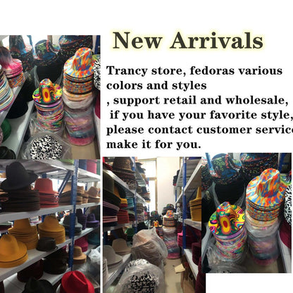 Red fedora hat men's flat top hat ladies felt jazz hat oval hat Panama new hip-hop fedora hat flat brim wholesale