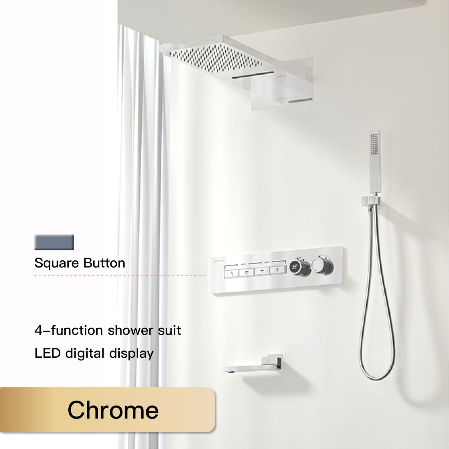 Luxury  black brass shower system wall-mounted LED digital display design Cold & hot dual-control 4-function ceiling shower Tap