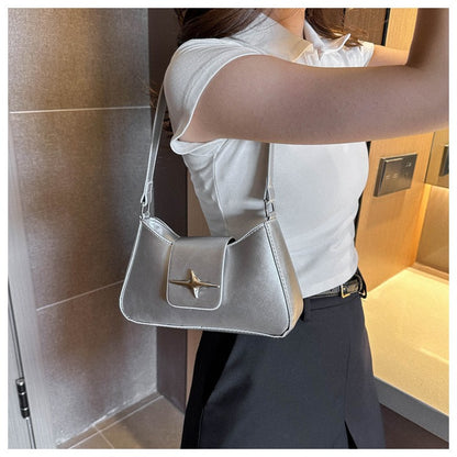 Silver Shoulder Bags for Women 2024 Classic Y2K Small Purse Glossy PU Leather Luxury Brand Female Underarm Handbags Daily Bag