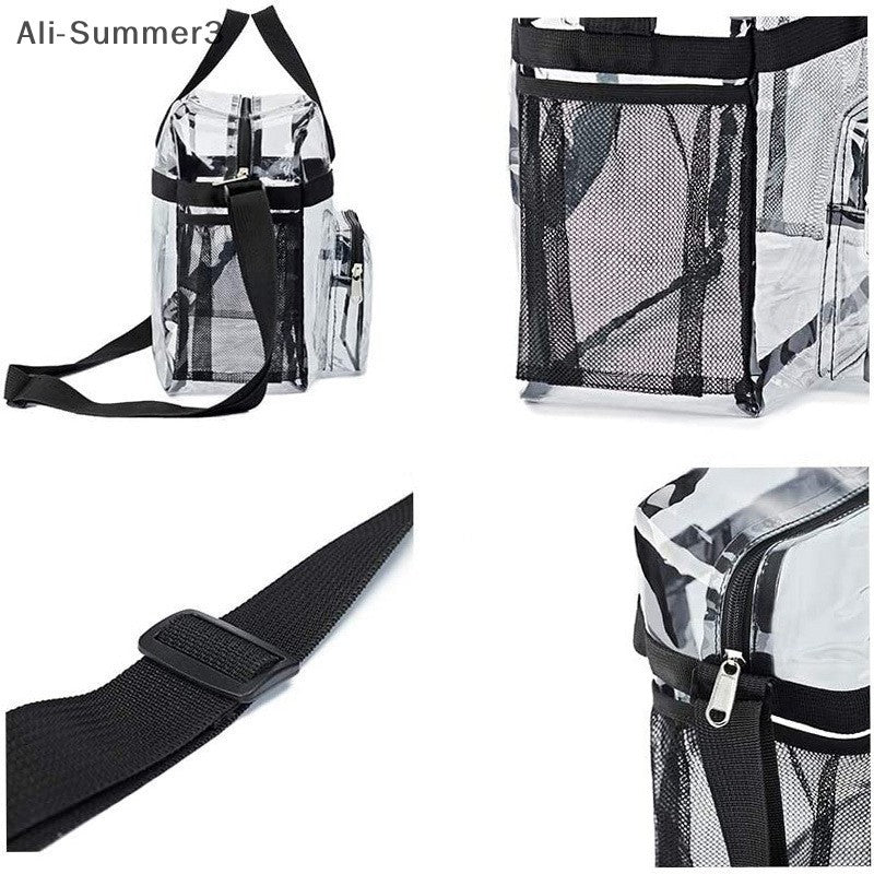 Large Capacity PVC Transparent Bag Portable Washing Bag Clear Tote Multi Pocket Handbag