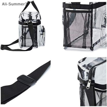 Large Capacity PVC Transparent Bag Portable Washing Bag Clear Tote Multi Pocket Handbag