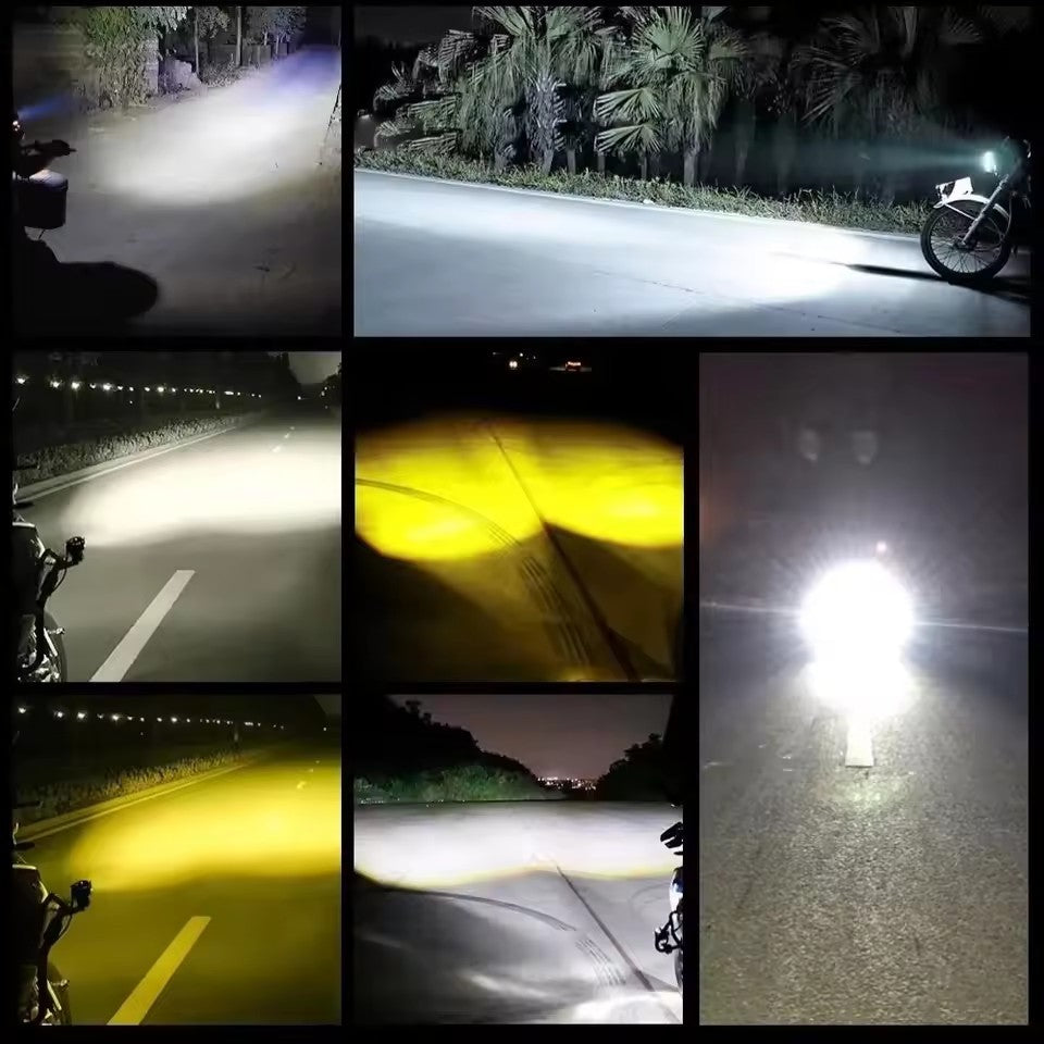 Farol de LED Universal para Motocicleta Lente Projetor Duas Cores ATV Scooter Luz de Condução Luz de Neblina Holofote Auxiliar