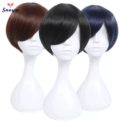 Peruca curta sintética Snoya 30cm roxo azul vermelho amarelo fibra de alta temperatura Peruca para festa a fantasia Cosplay 23 cores
