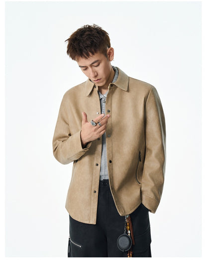 Men New Leather Jacket Men's Retro Black Classic Turn Collar Leather Jackets Trendy Cool Jacket Motorcycle Faux Leather Jacket