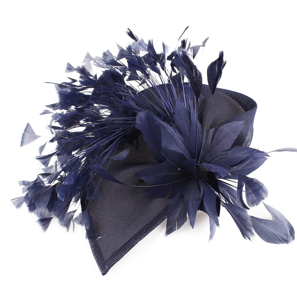 Fascinator Azul Royal Deslumbrante com Presilhas Chapéu Elegante Feminino com Penas para Casamento Acessórios de Cabelo de Noiva Chapelaria Feminina