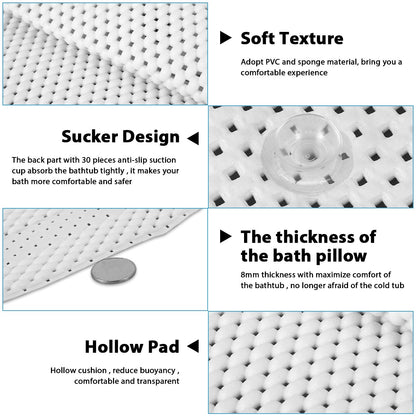 Non-slip Bathtub Cushion Mat with Suction Cup Full Body Rest Bath Pillow SPA Neck Cushion Hangable Bathroom Safety Accessories