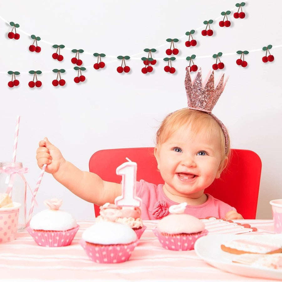 Cherry Garland Decoration Cherries Birthday Wedding Decoration Christmas Pompom Threading Banner Bedroom Wall Decoration Hanging